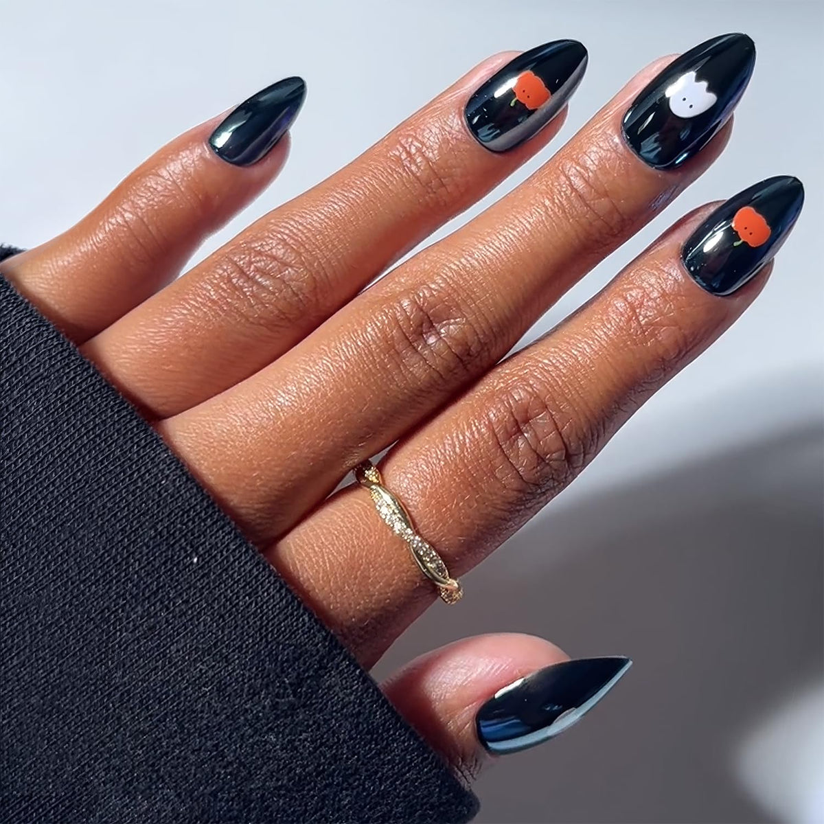 Glamnetic Halloween Press On Nails, Short Oval Cat-Eye, Bitter Orange