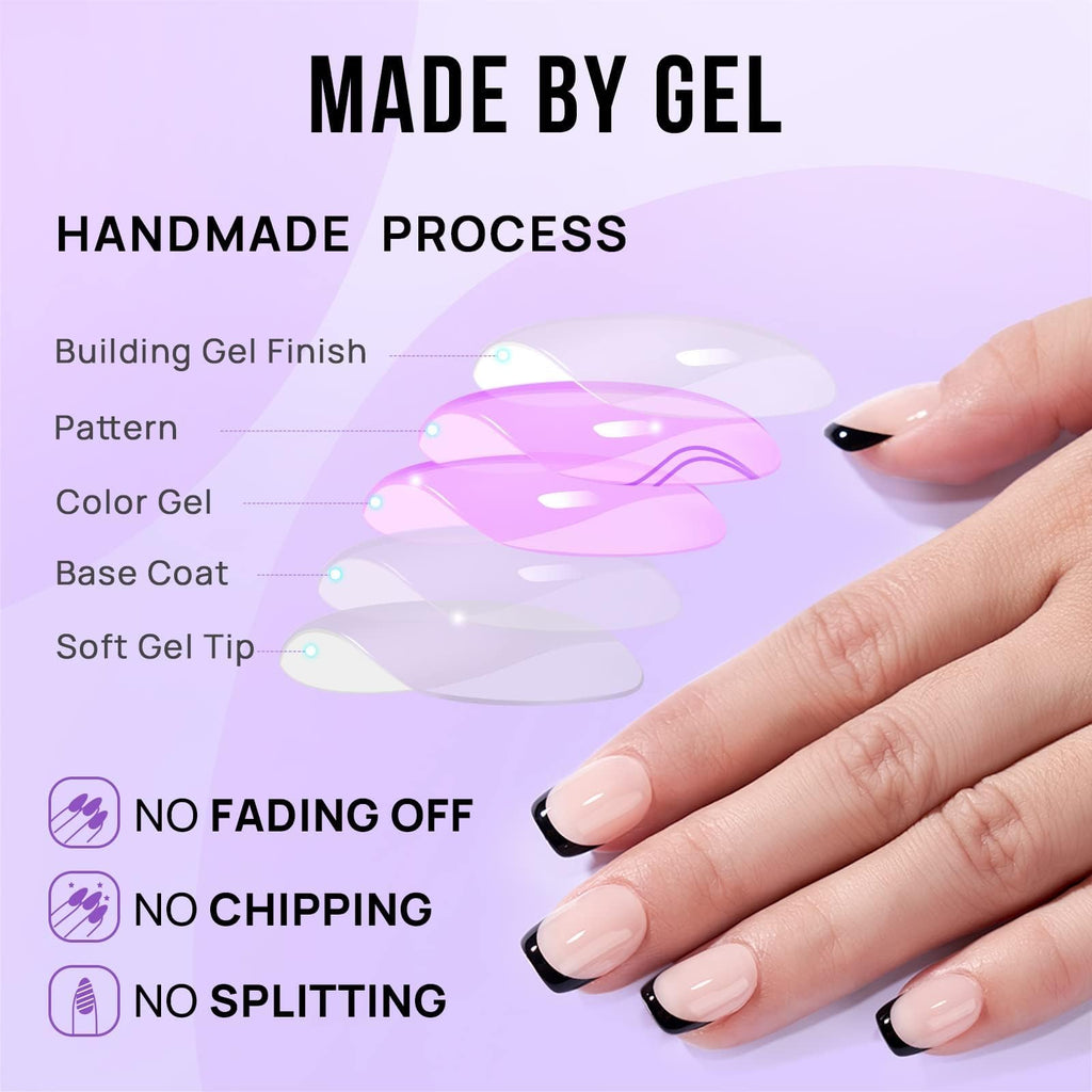 BTArtbox Press On Nails, Short Almond French Tip Nails, 32Pcs Full Kit