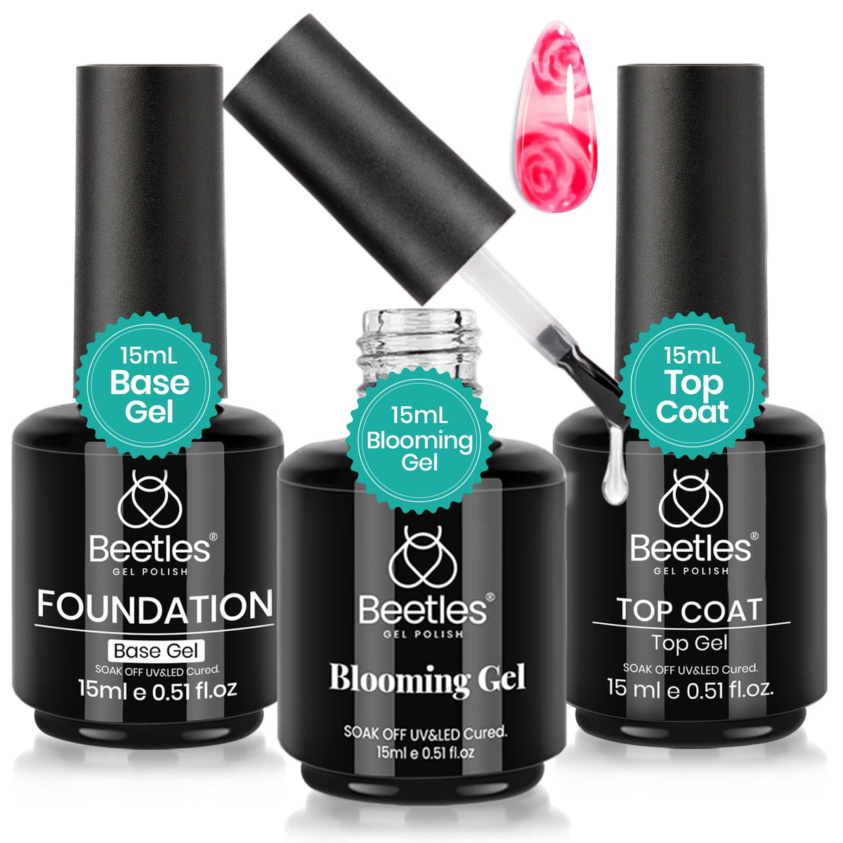 Beetles Builder Gel for Nails with Gel Base and Top Coat Set 3Pcs
