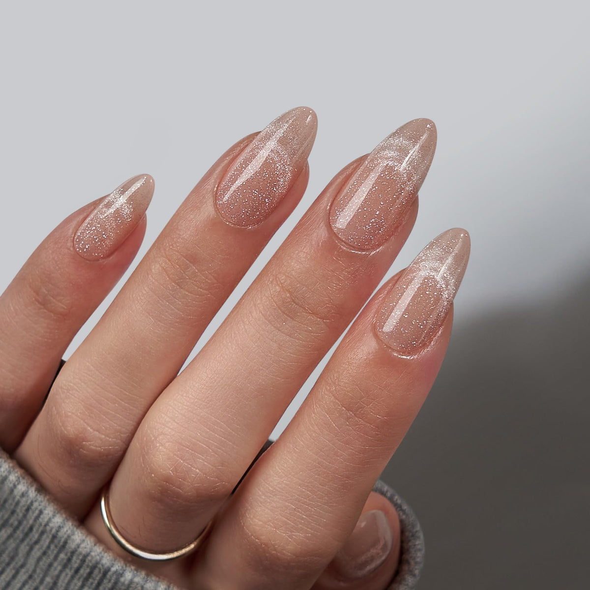 BTArtbox Press On Nails, Short Almond French Tip Nails, 32Pcs Full Kit