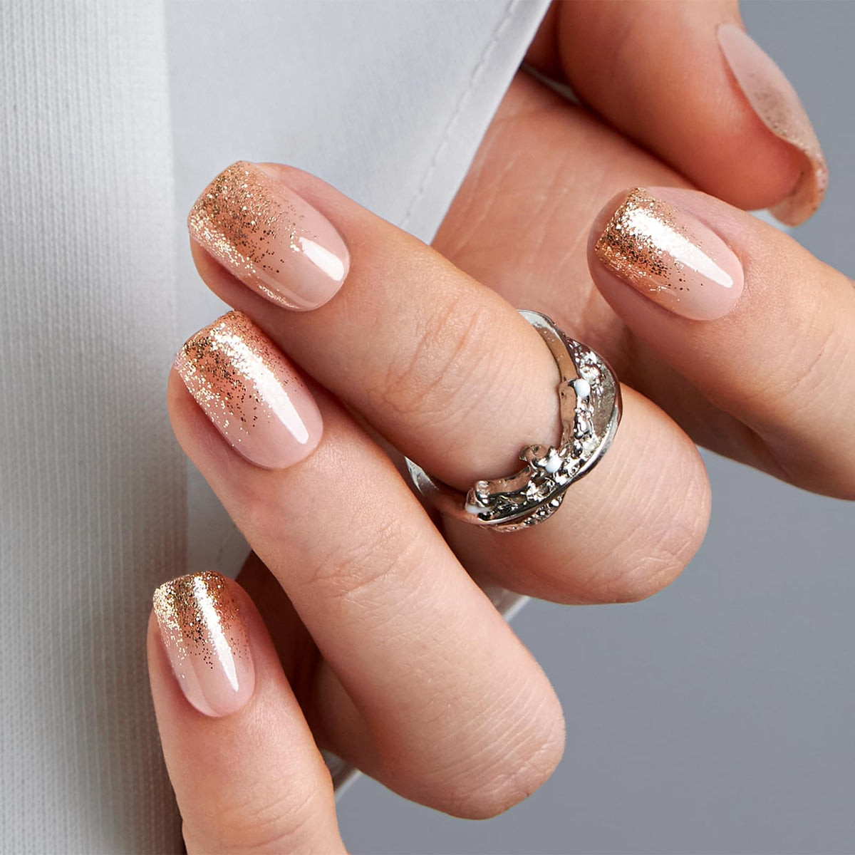 CurvLife Short Square Ombre Cat Eye Press On Nails, Obsidian Fade Black