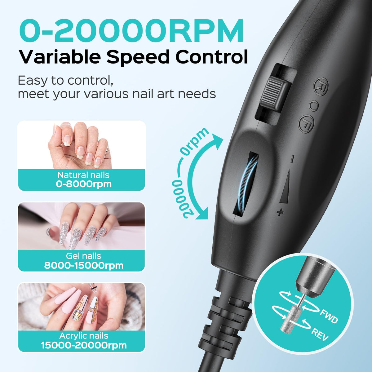 COSLUS C40 Electric Nail Drill Professional, Precise Speed Dial, Purple