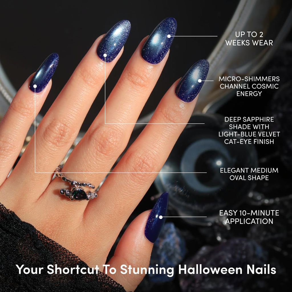 Glamnetic Halloween Press On Nails, Short Oval Cat-Eye, Bitter Orange