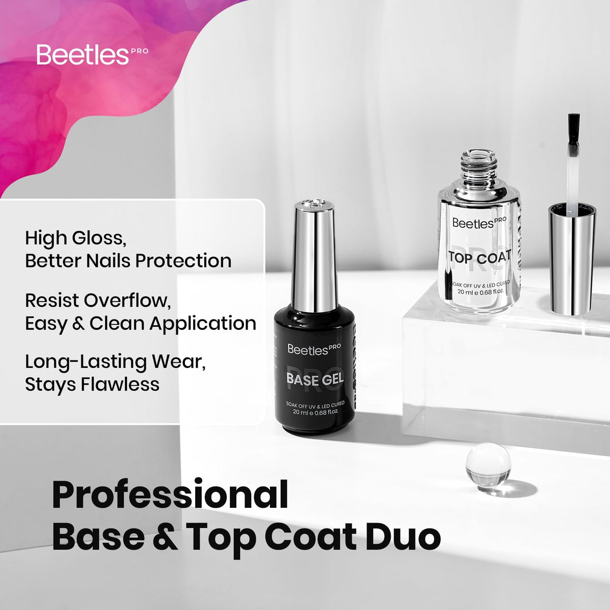 Beetles Builder Gel for Nails with Gel Base and Top Coat Set 3Pcs