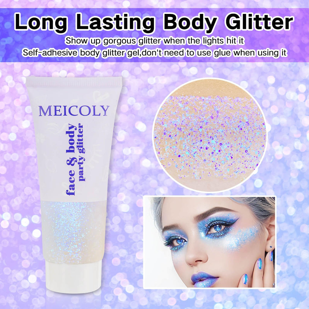 MEICOLY Chameleon Green Body Glitter,Holographic Self-Adhesive Face Glitter,Color Changing Mermaid Hair Glitter,Halloween Glitter Face Paint for Face Body Hair,St Patricks Day Accessories