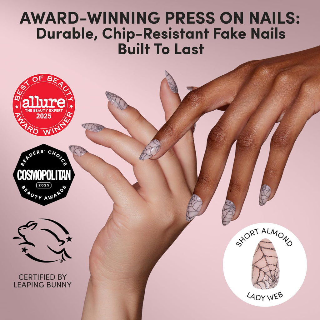 Glamnetic Halloween Press On Nails, Short Oval Cat-Eye, Bitter Orange