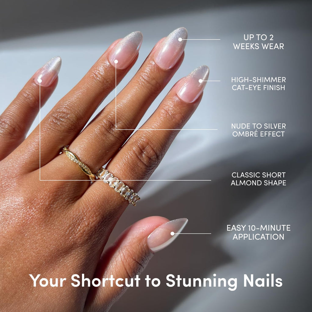Glamnetic Press On Nails - Short Almond, Glossy Fake Nails 24 Pc Full Kit