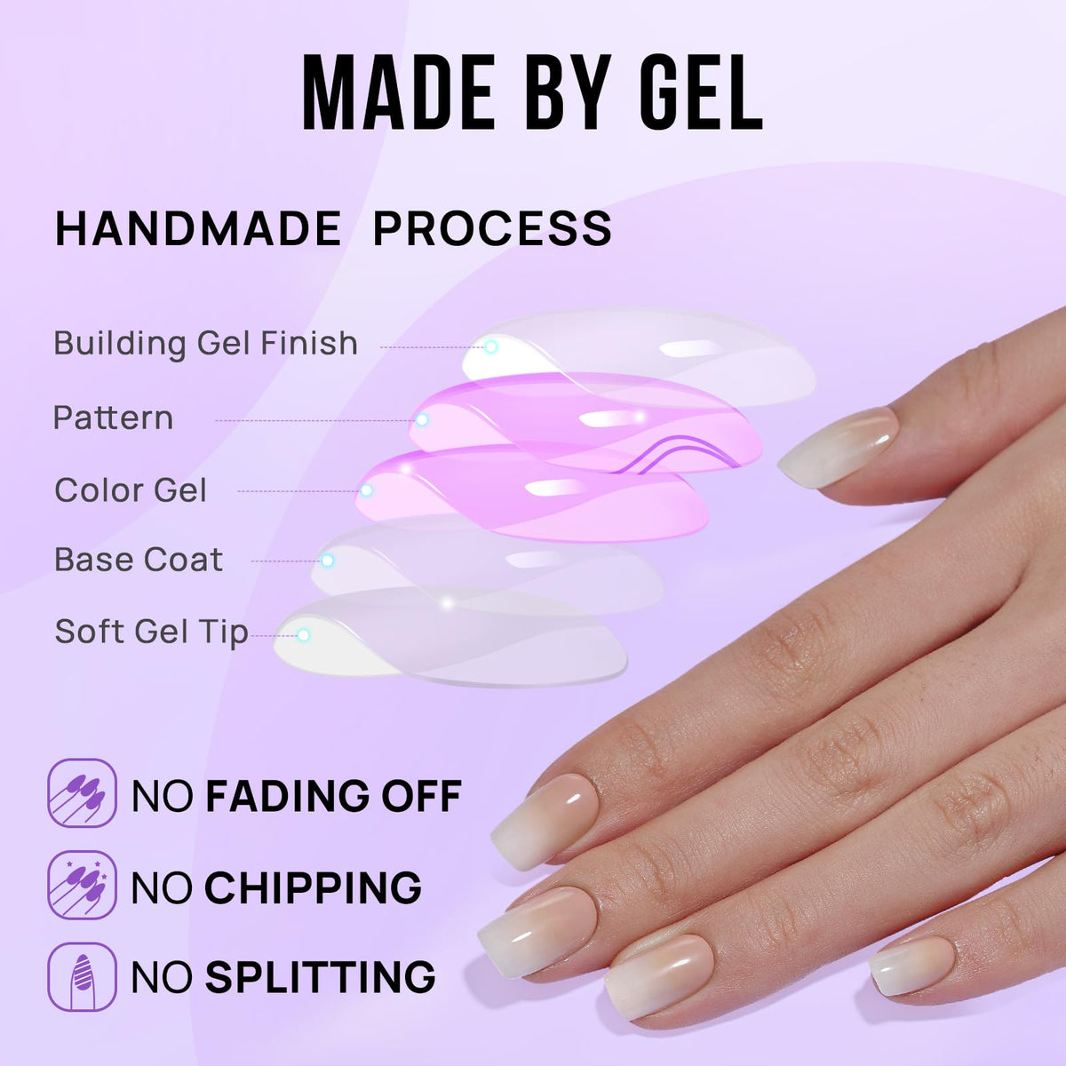 BTArtbox Press On Nails, Short Almond French Tip Nails, 32Pcs Full Kit