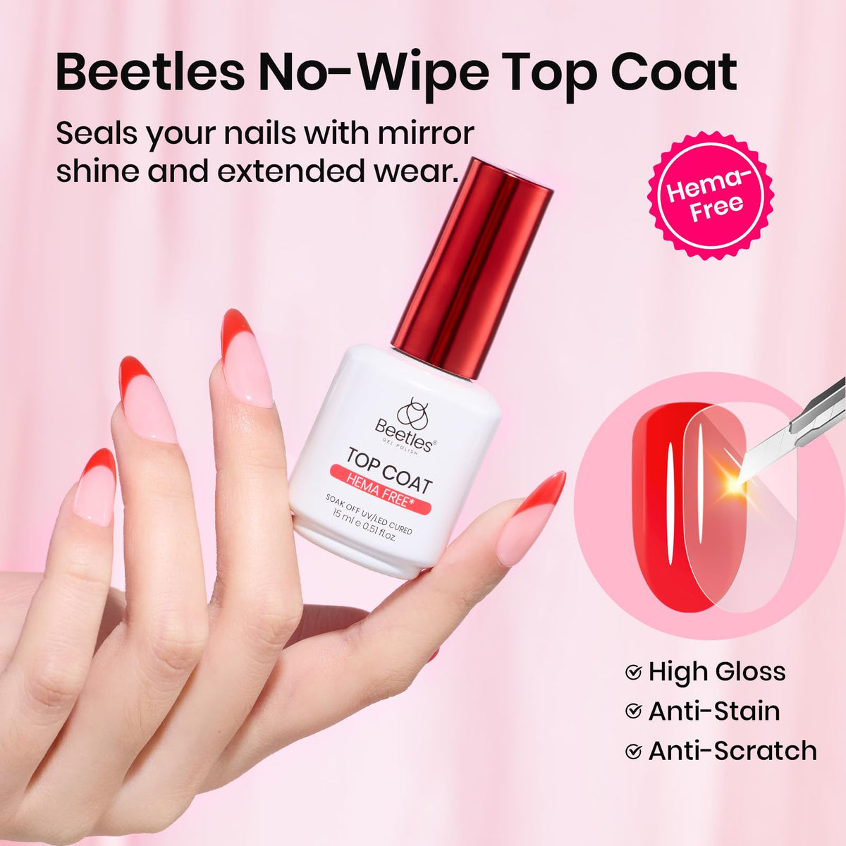 Beetles Builder Gel for Nails with Gel Base and Top Coat Set 3Pcs
