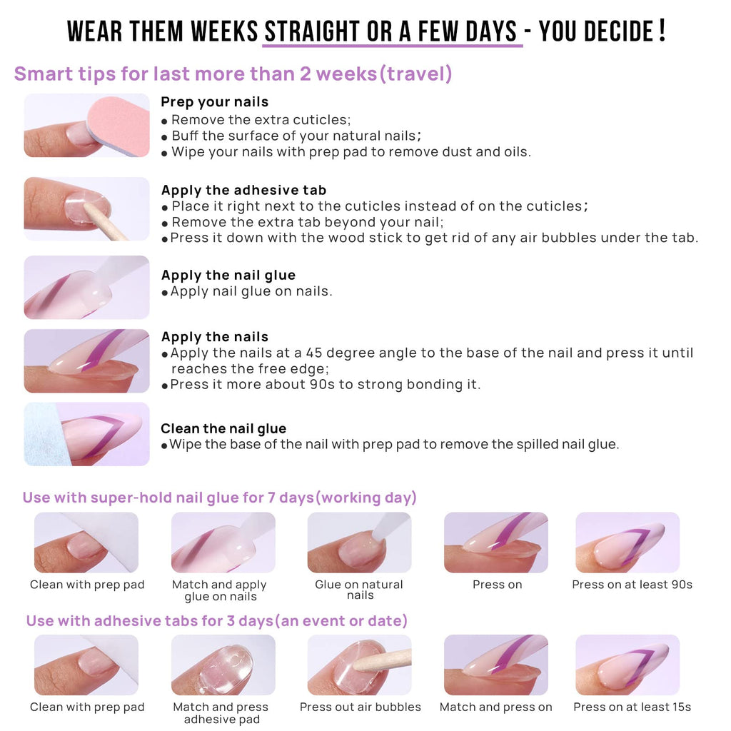 BTArtbox Press On Nails, Short Almond French Tip Nails, 32Pcs Full Kit