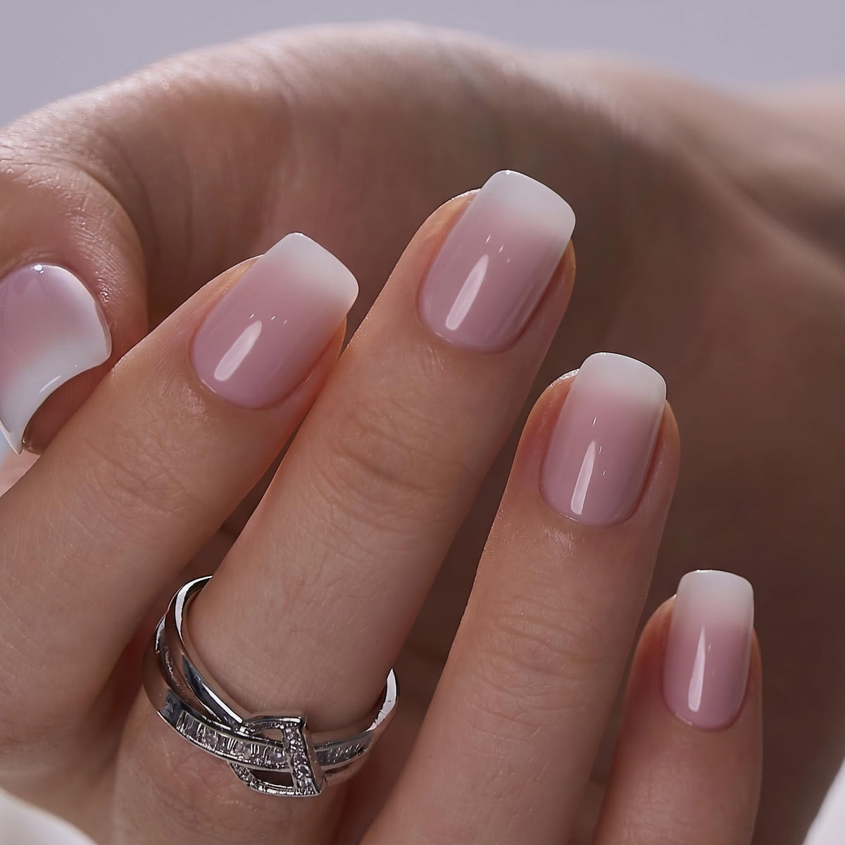 CurvLife Short Square Ombre Cat Eye Press On Nails, Obsidian Fade Black