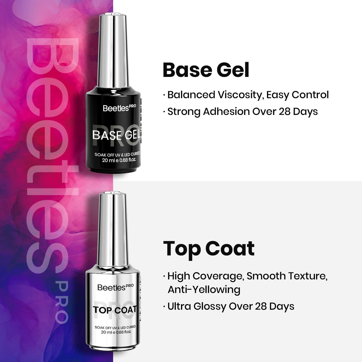 Beetles Builder Gel for Nails with Gel Base and Top Coat Set 3Pcs