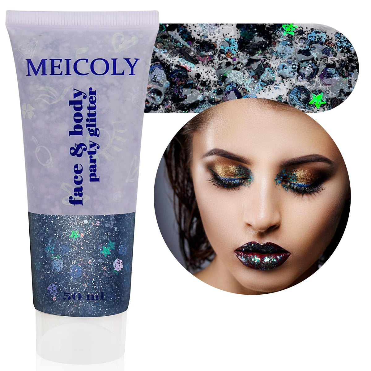 MEICOLY Chameleon Green Body Glitter,Holographic Self-Adhesive Face Glitter,Color Changing Mermaid Hair Glitter,Halloween Glitter Face Paint for Face Body Hair,St Patricks Day Accessories
