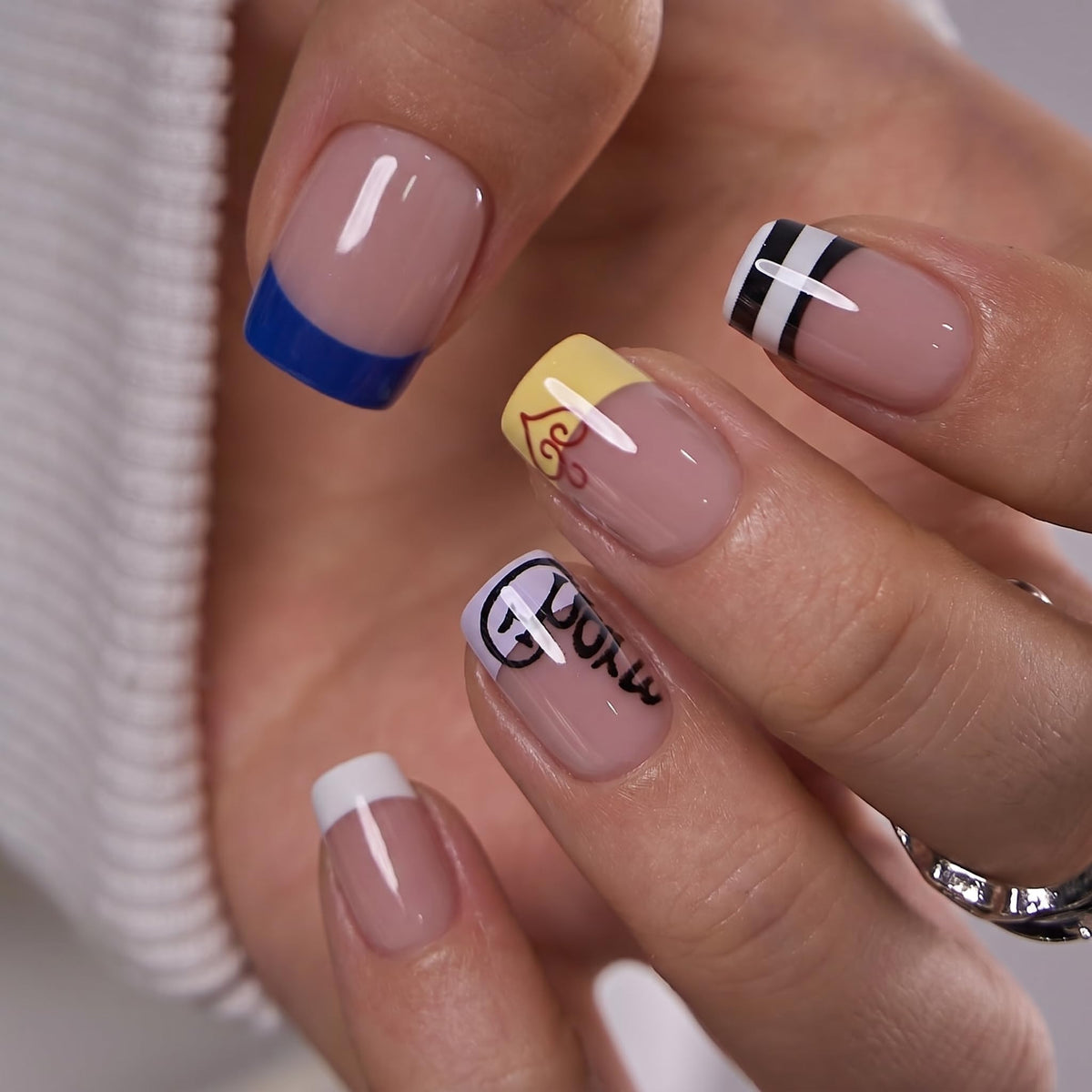 CurvLife Short Square Ombre Cat Eye Press On Nails, Obsidian Fade Black
