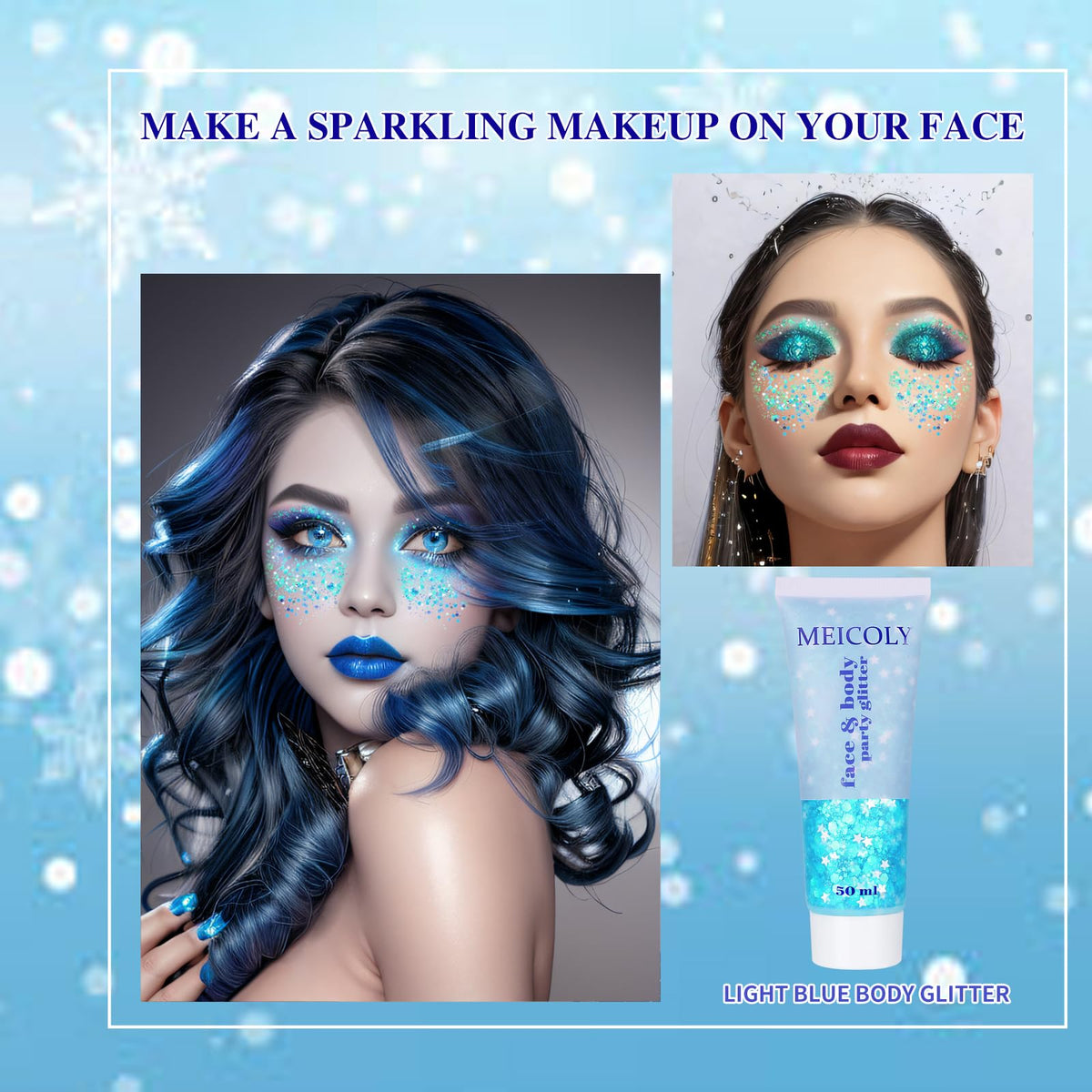 MEICOLY Chameleon Green Body Glitter,Holographic Self-Adhesive Face Glitter,Color Changing Mermaid Hair Glitter,Halloween Glitter Face Paint for Face Body Hair,St Patricks Day Accessories