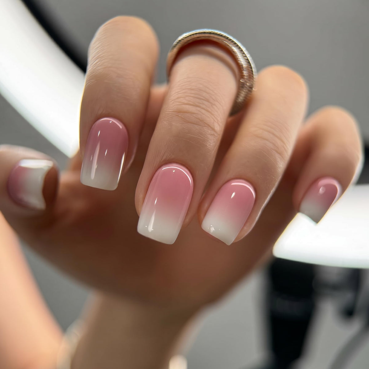CurvLife Short Square Ombre Cat Eye Press On Nails, Obsidian Fade Black