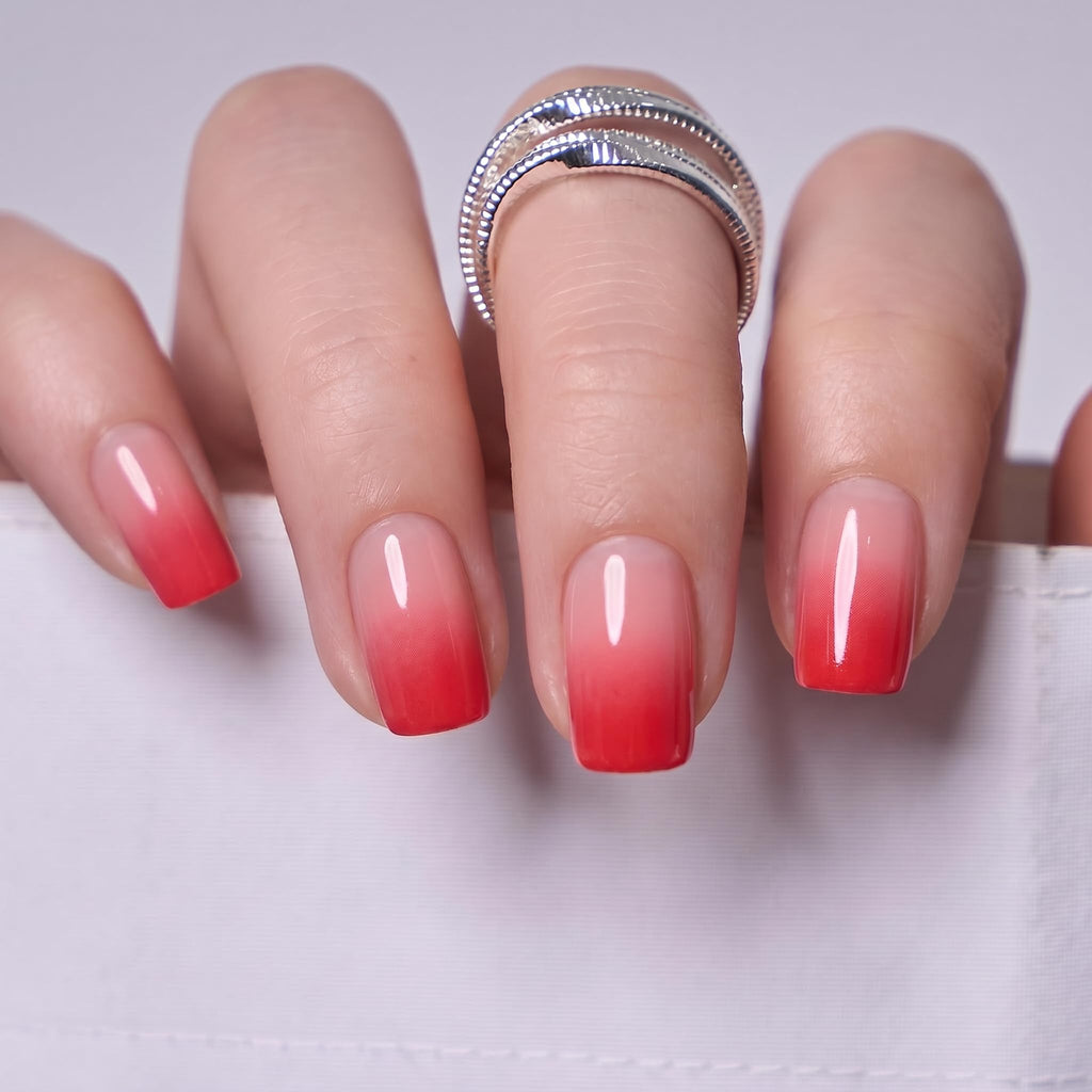 CurvLife Short Square Ombre Cat Eye Press On Nails, Obsidian Fade Black