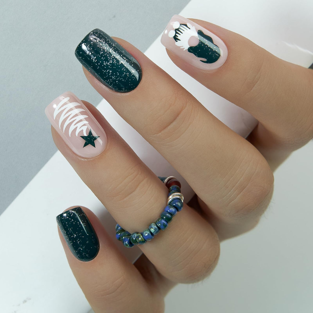 CurvLife Short Square Ombre Cat Eye Press On Nails, Obsidian Fade Black