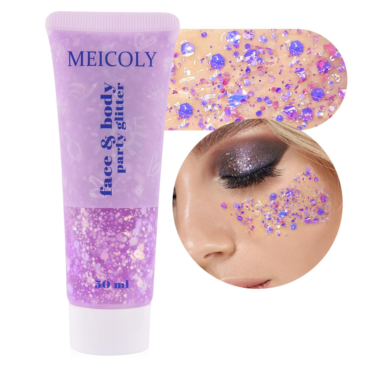 MEICOLY Chameleon Green Body Glitter,Holographic Self-Adhesive Face Glitter,Color Changing Mermaid Hair Glitter,Halloween Glitter Face Paint for Face Body Hair,St Patricks Day Accessories