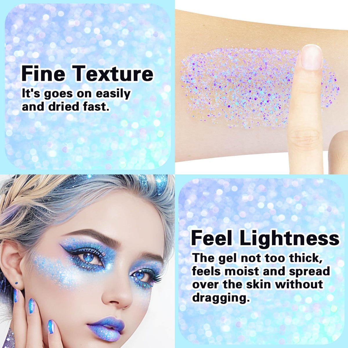 MEICOLY Chameleon Green Body Glitter,Holographic Self-Adhesive Face Glitter,Color Changing Mermaid Hair Glitter,Halloween Glitter Face Paint for Face Body Hair,St Patricks Day Accessories