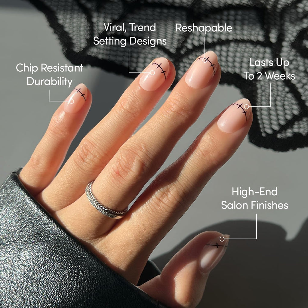 Glamnetic Halloween Press On Nails, Short Oval Cat-Eye, Bitter Orange