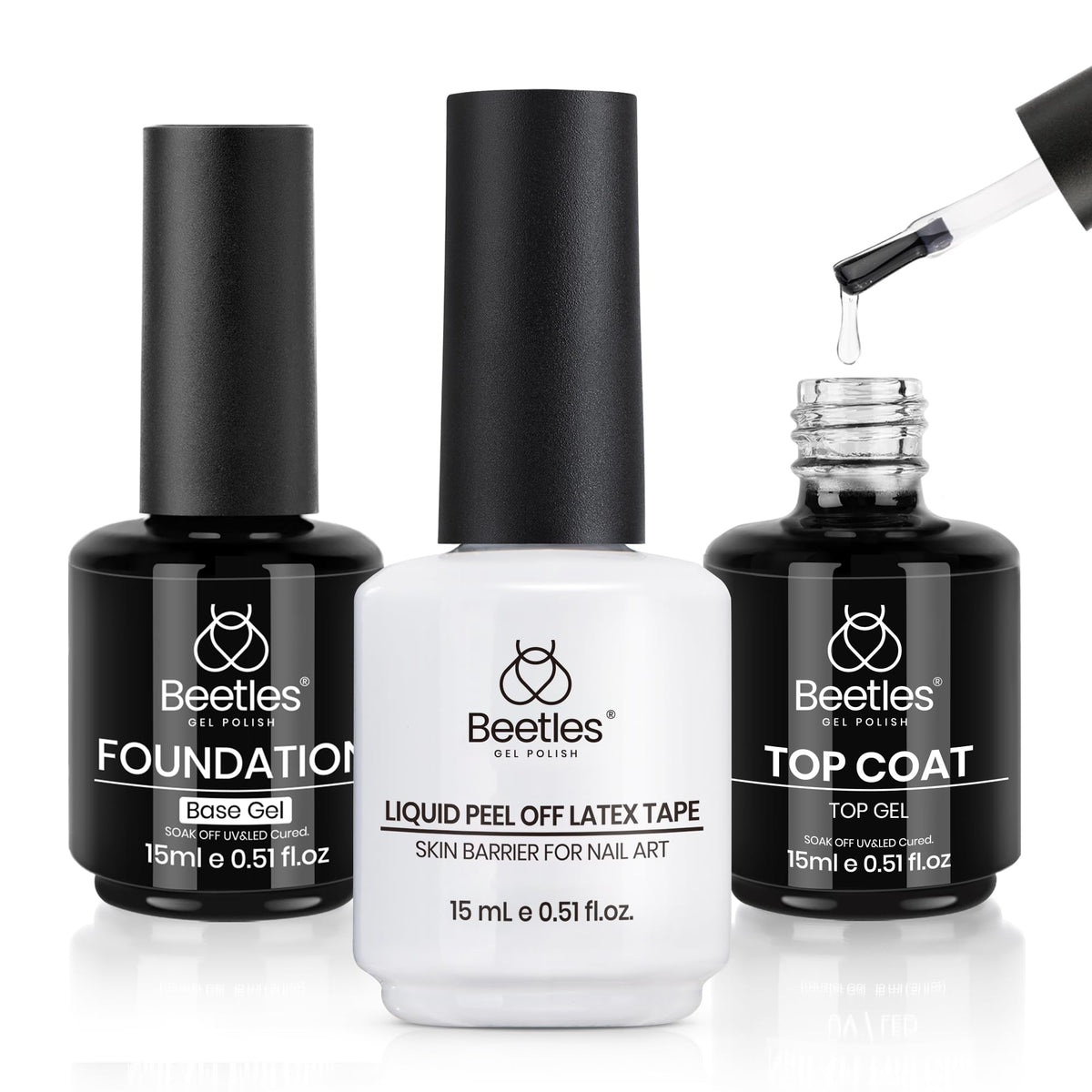 Beetles Builder Gel for Nails with Gel Base and Top Coat Set 3Pcs