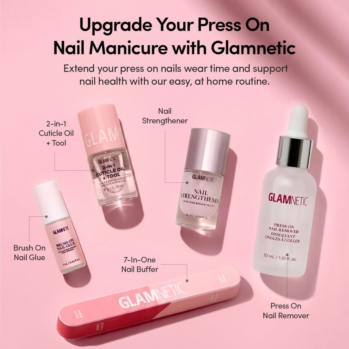 Glamnetic Press On Nails - Short Almond, Glossy Fake Nails 24 Pc Full Kit