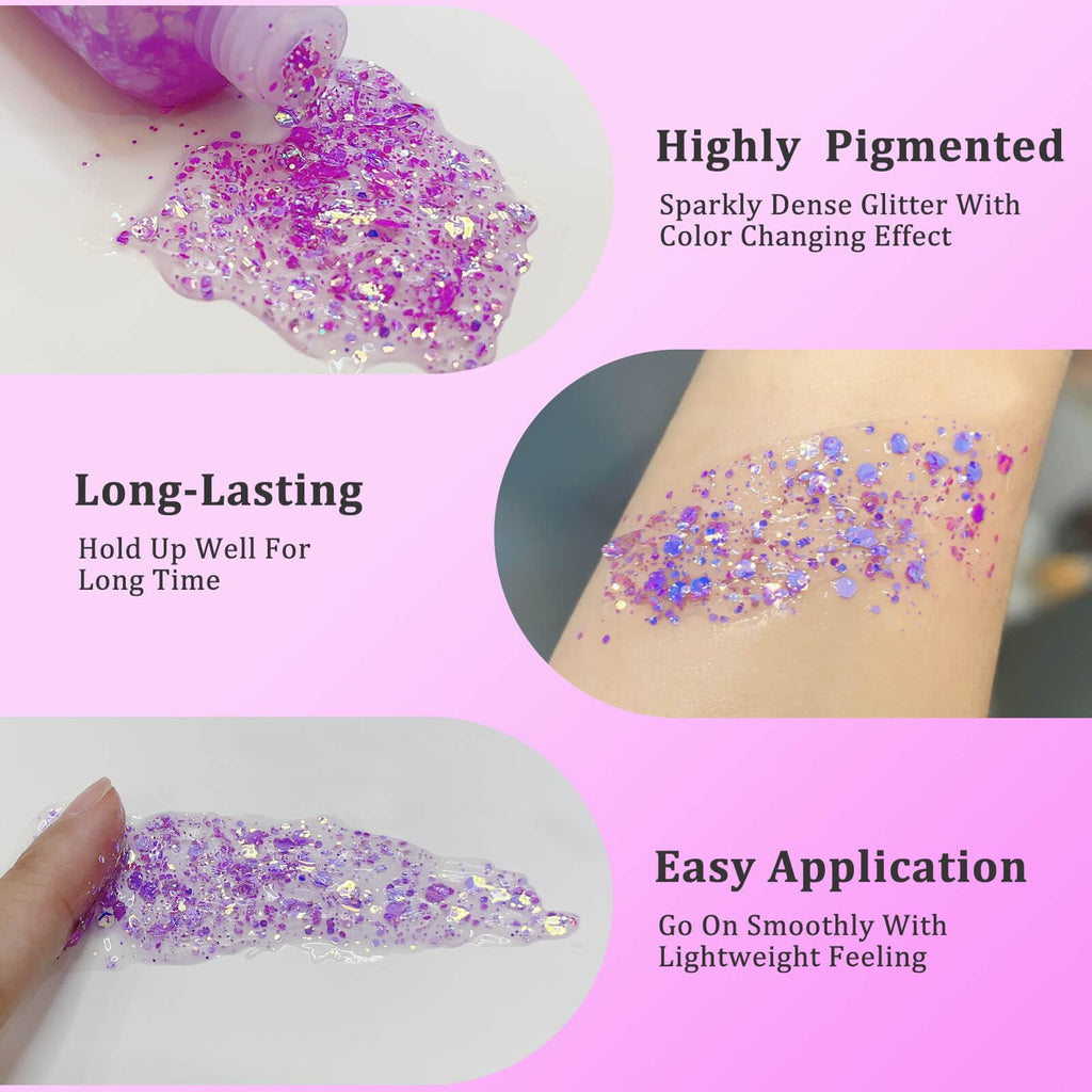 MEICOLY Chameleon Green Body Glitter,Holographic Self-Adhesive Face Glitter,Color Changing Mermaid Hair Glitter,Halloween Glitter Face Paint for Face Body Hair,St Patricks Day Accessories