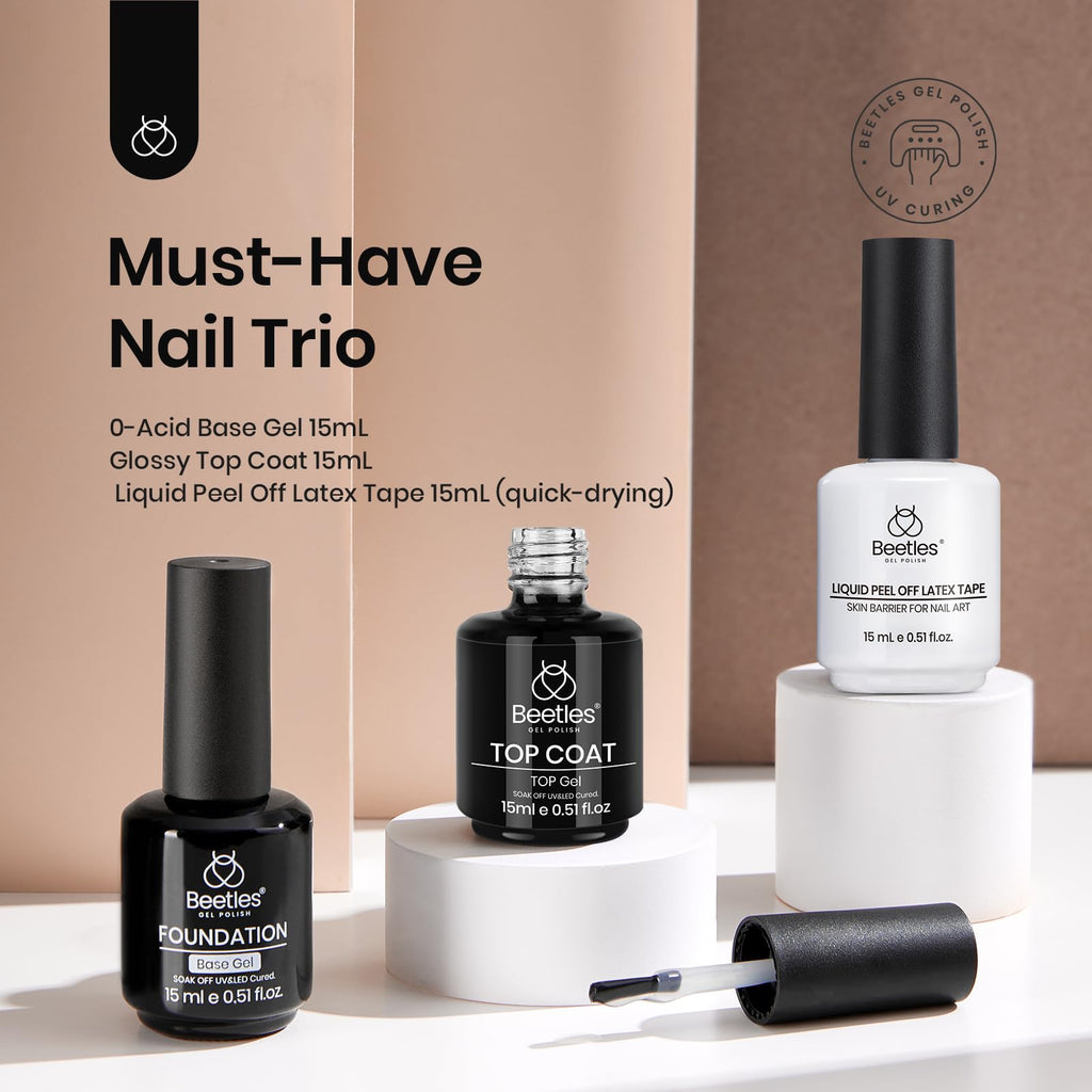 Beetles Builder Gel for Nails with Gel Base and Top Coat Set 3Pcs