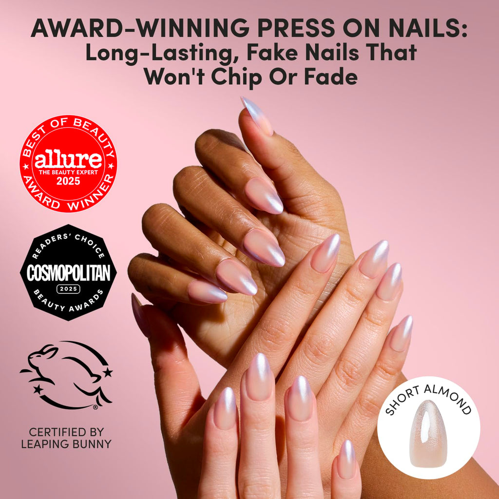 Glamnetic Press On Nails - Short Almond, Glossy Fake Nails 24 Pc Full Kit