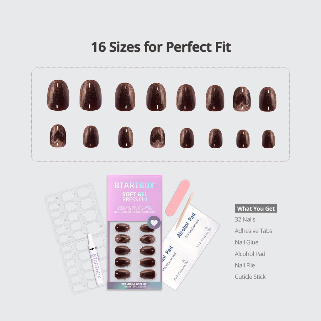 BTArtbox Press On Nails, Short Almond French Tip Nails, 32Pcs Full Kit