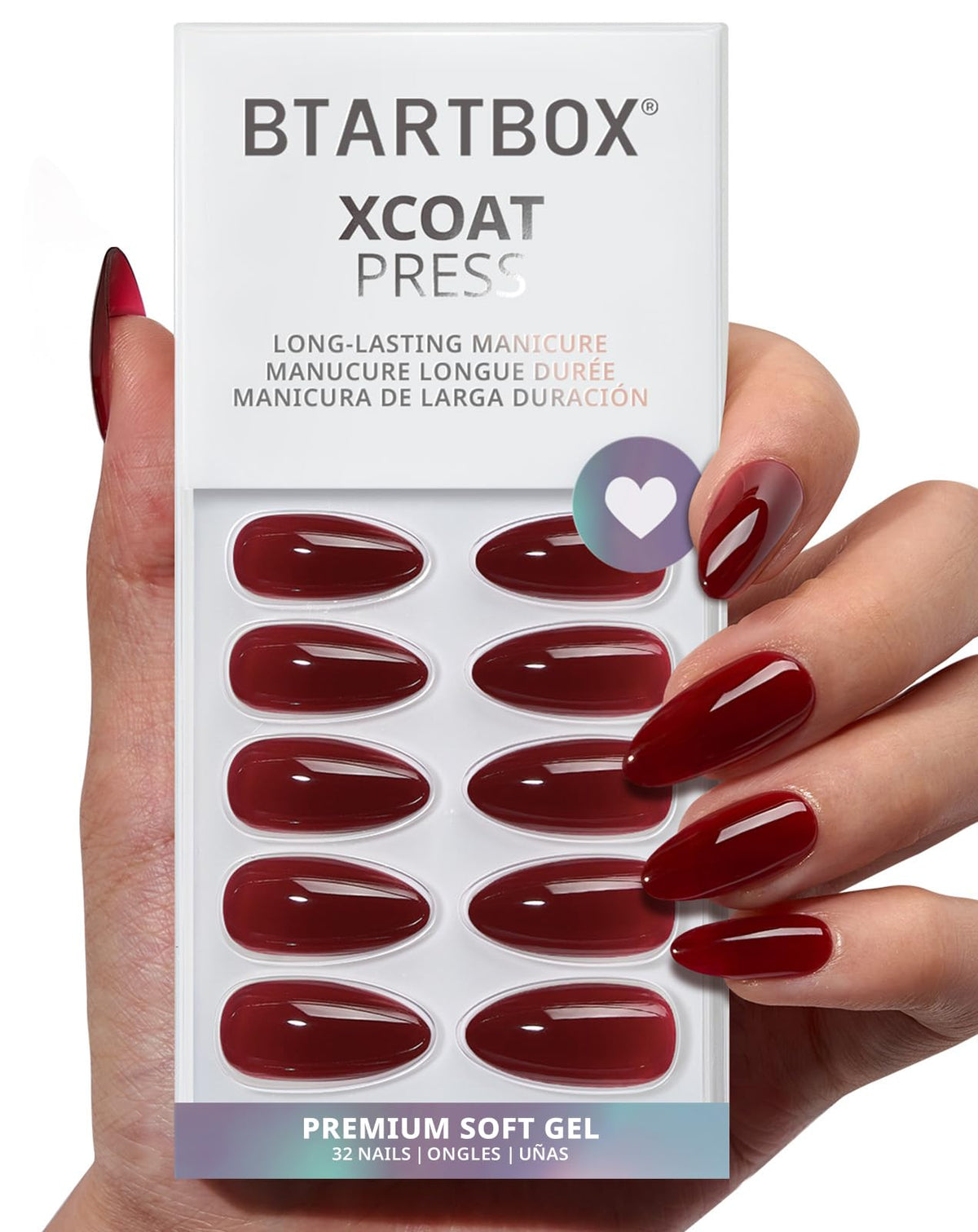 BTArtbox Press On Nails, Short Almond French Tip Nails, 32Pcs Full Kit