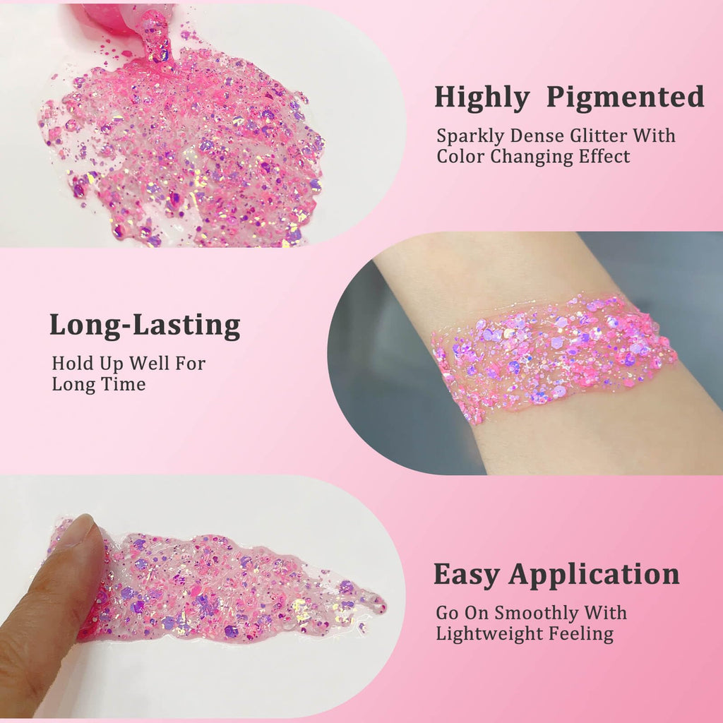MEICOLY Chameleon Green Body Glitter,Holographic Self-Adhesive Face Glitter,Color Changing Mermaid Hair Glitter,Halloween Glitter Face Paint for Face Body Hair,St Patricks Day Accessories