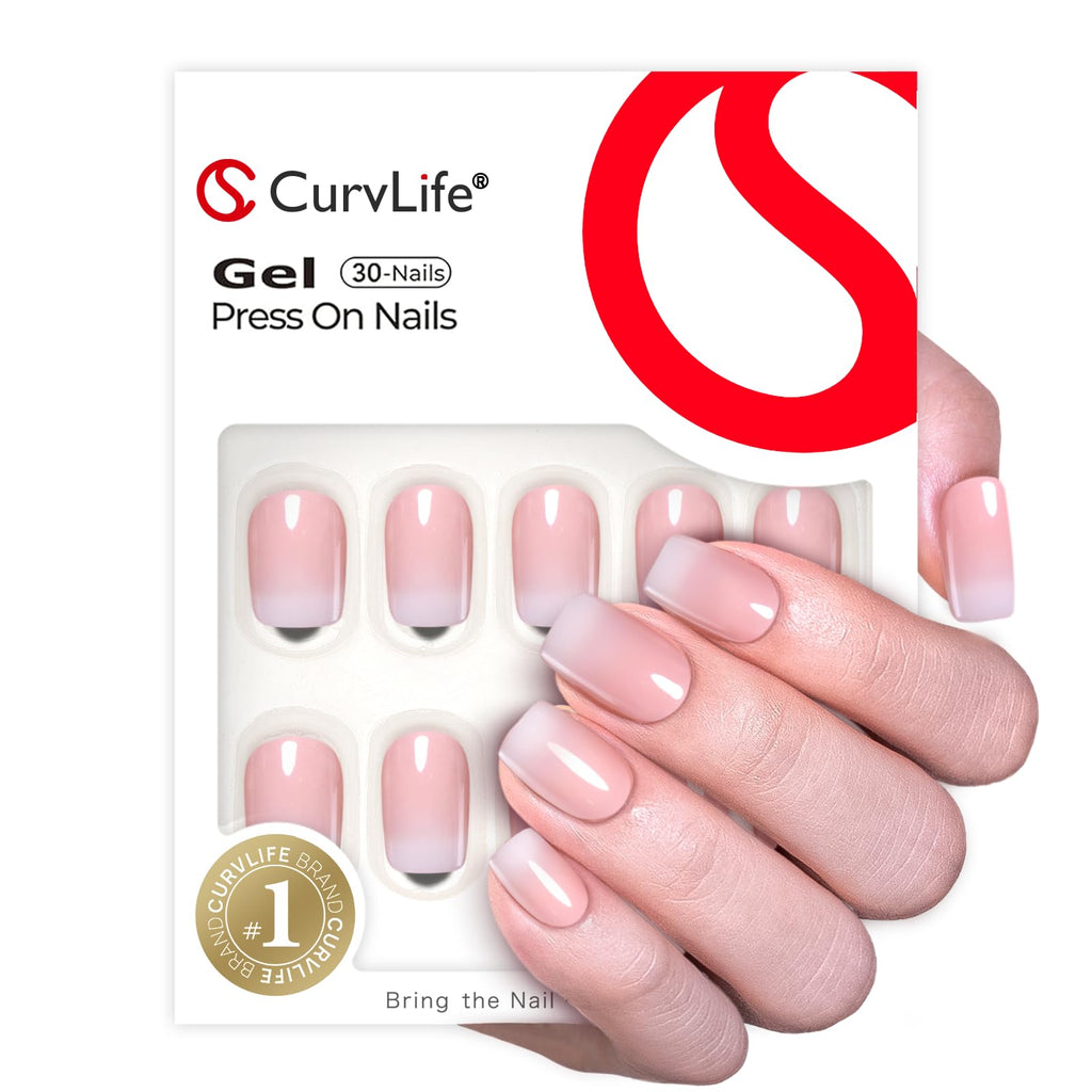 CurvLife Short Square Ombre Cat Eye Press On Nails, Obsidian Fade Black