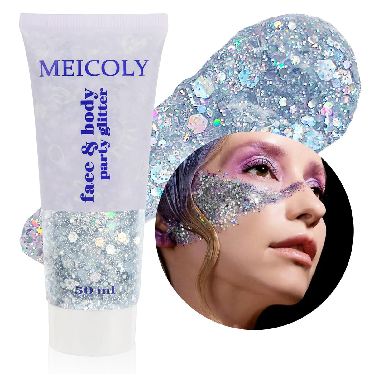 MEICOLY Chameleon Green Body Glitter,Holographic Self-Adhesive Face Glitter,Color Changing Mermaid Hair Glitter,Halloween Glitter Face Paint for Face Body Hair,St Patricks Day Accessories