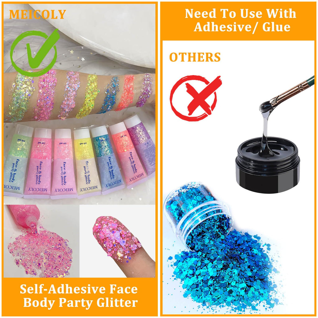MEICOLY Chameleon Green Body Glitter,Holographic Self-Adhesive Face Glitter,Color Changing Mermaid Hair Glitter,Halloween Glitter Face Paint for Face Body Hair,St Patricks Day Accessories