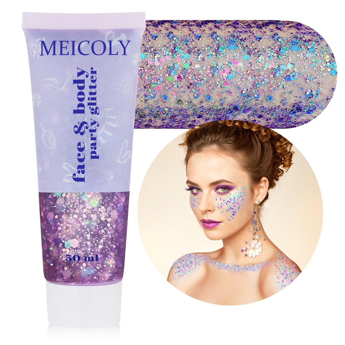 MEICOLY Chameleon Green Body Glitter,Holographic Self-Adhesive Face Glitter,Color Changing Mermaid Hair Glitter,Halloween Glitter Face Paint for Face Body Hair,St Patricks Day Accessories