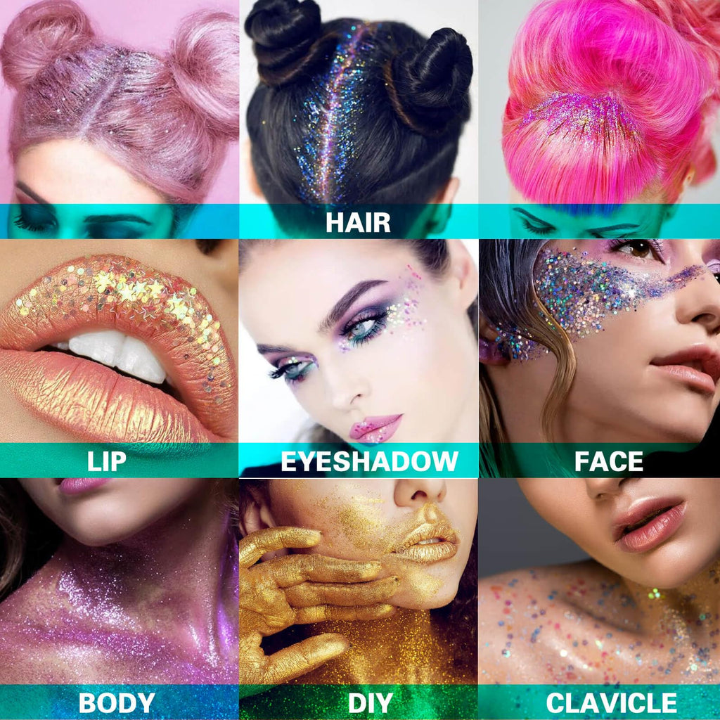 MEICOLY Chameleon Green Body Glitter,Holographic Self-Adhesive Face Glitter,Color Changing Mermaid Hair Glitter,Halloween Glitter Face Paint for Face Body Hair,St Patricks Day Accessories
