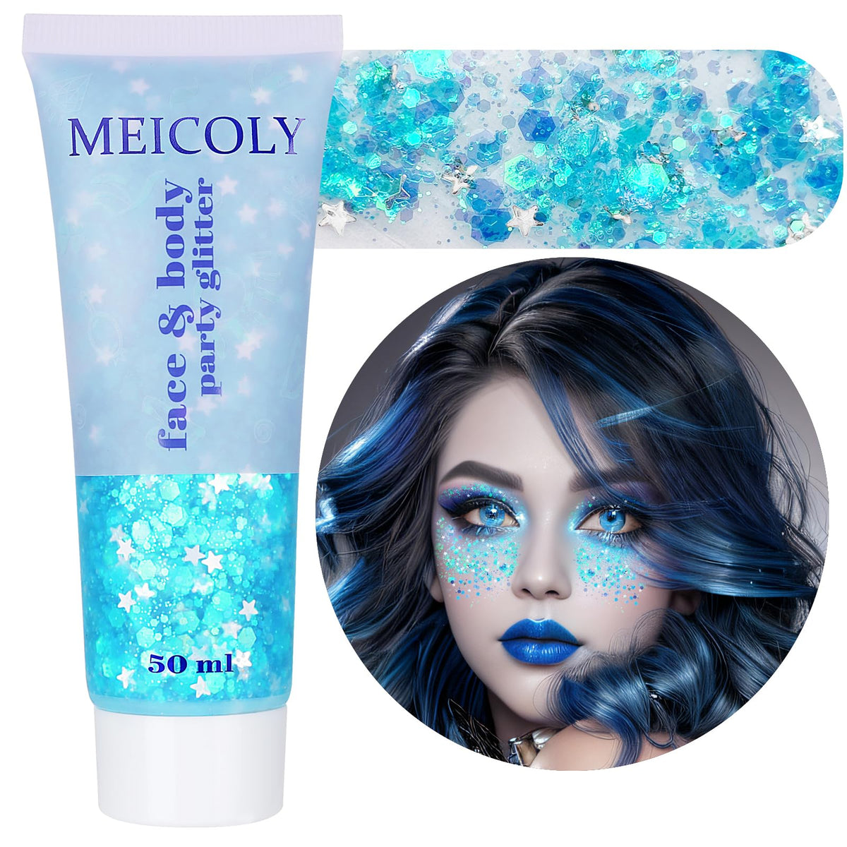 MEICOLY Chameleon Green Body Glitter,Holographic Self-Adhesive Face Glitter,Color Changing Mermaid Hair Glitter,Halloween Glitter Face Paint for Face Body Hair,St Patricks Day Accessories