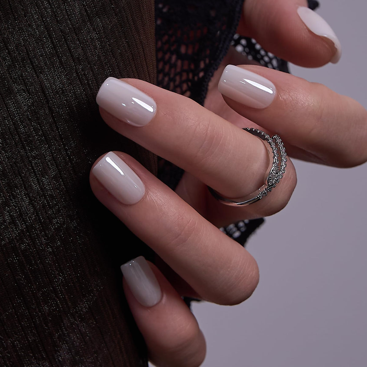 CurvLife Short Square Ombre Cat Eye Press On Nails, Obsidian Fade Black