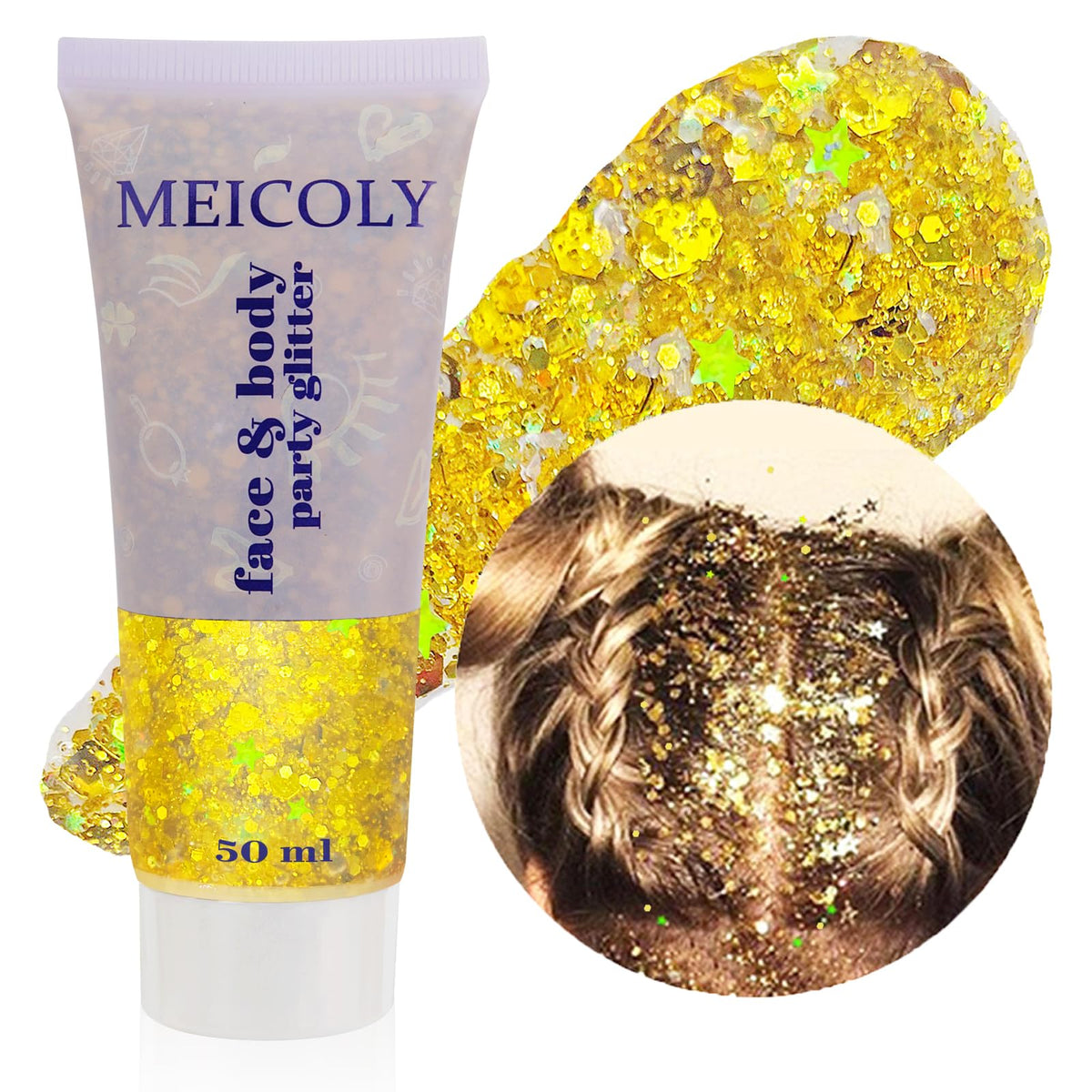 MEICOLY Chameleon Green Body Glitter,Holographic Self-Adhesive Face Glitter,Color Changing Mermaid Hair Glitter,Halloween Glitter Face Paint for Face Body Hair,St Patricks Day Accessories