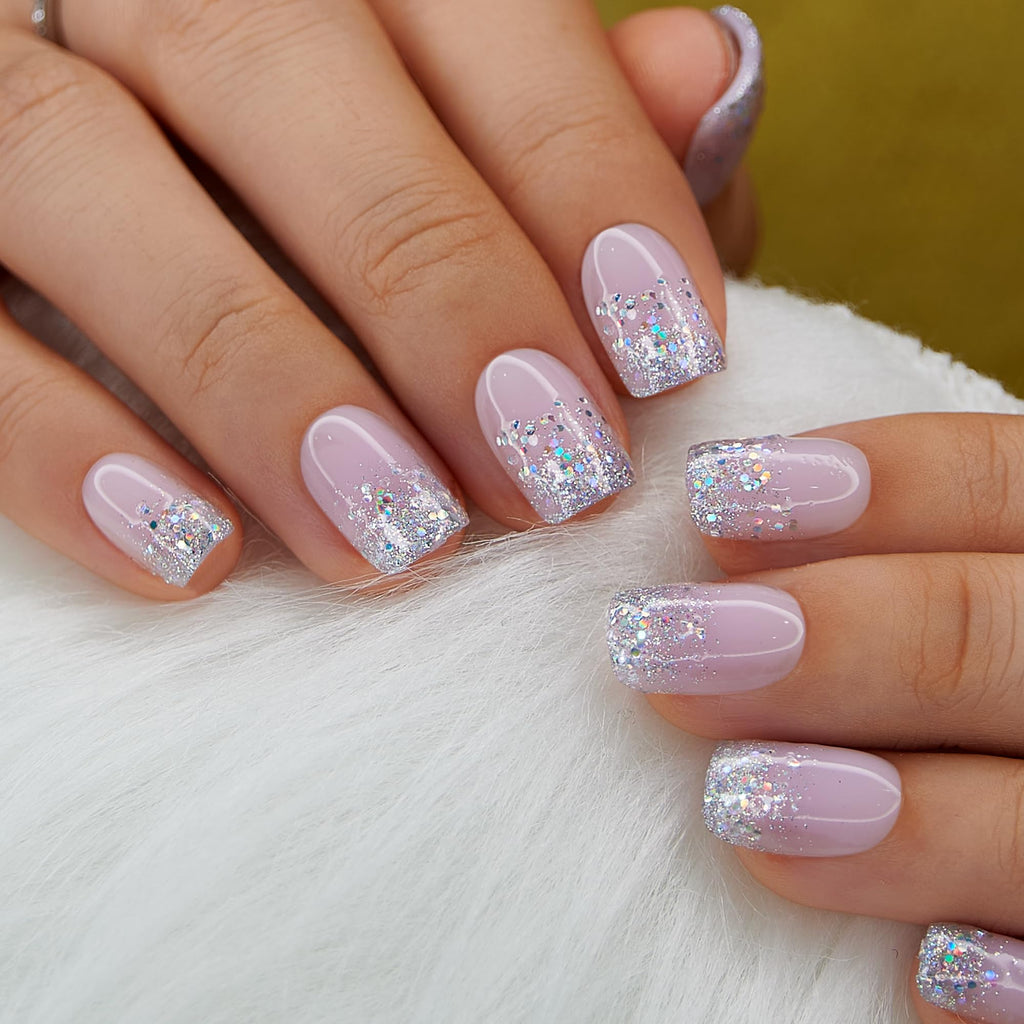 CurvLife Short Square Ombre Cat Eye Press On Nails, Obsidian Fade Black