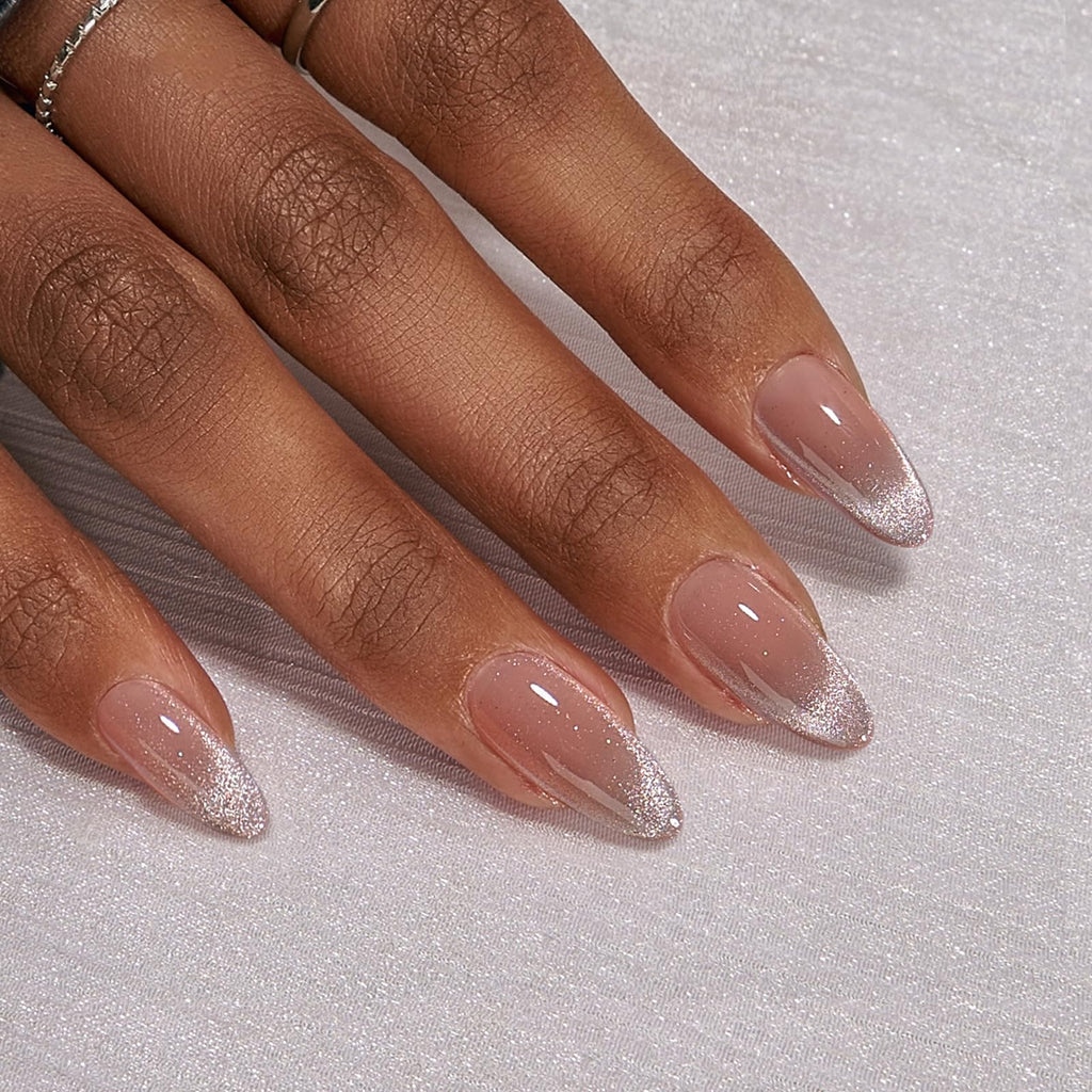 BTArtbox Press On Nails, Short Almond French Tip Nails, 32Pcs Full Kit