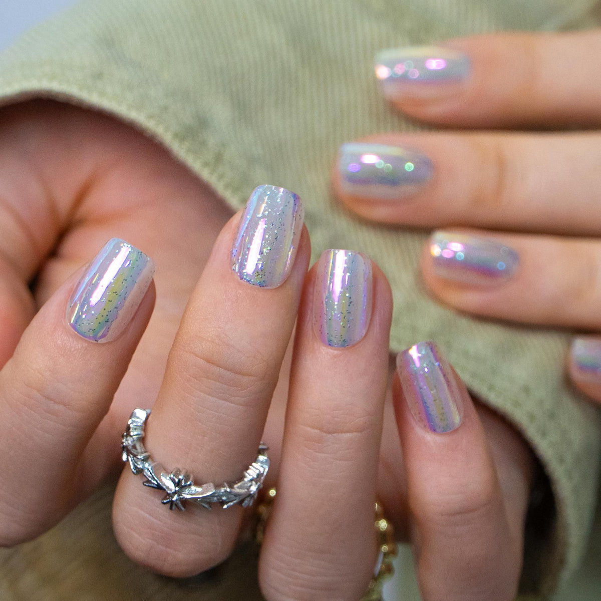 CurvLife Short Square Ombre Cat Eye Press On Nails, Obsidian Fade Black