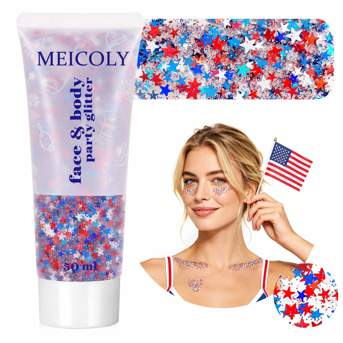MEICOLY Chameleon Green Body Glitter,Holographic Self-Adhesive Face Glitter,Color Changing Mermaid Hair Glitter,Halloween Glitter Face Paint for Face Body Hair,St Patricks Day Accessories